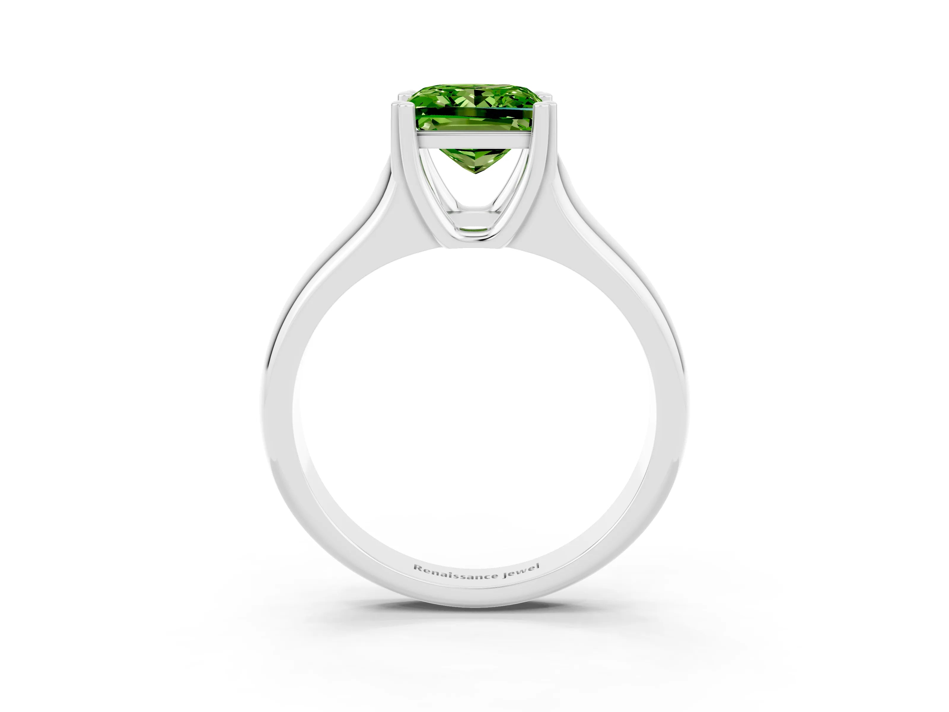 White gold Princess Cut Peridot Solitaire Ring with Wide Band and Prong Setting_3