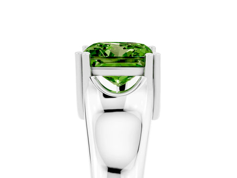 White gold Princess Cut Peridot Solitaire Ring with Wide Band and Prong Setting_5
