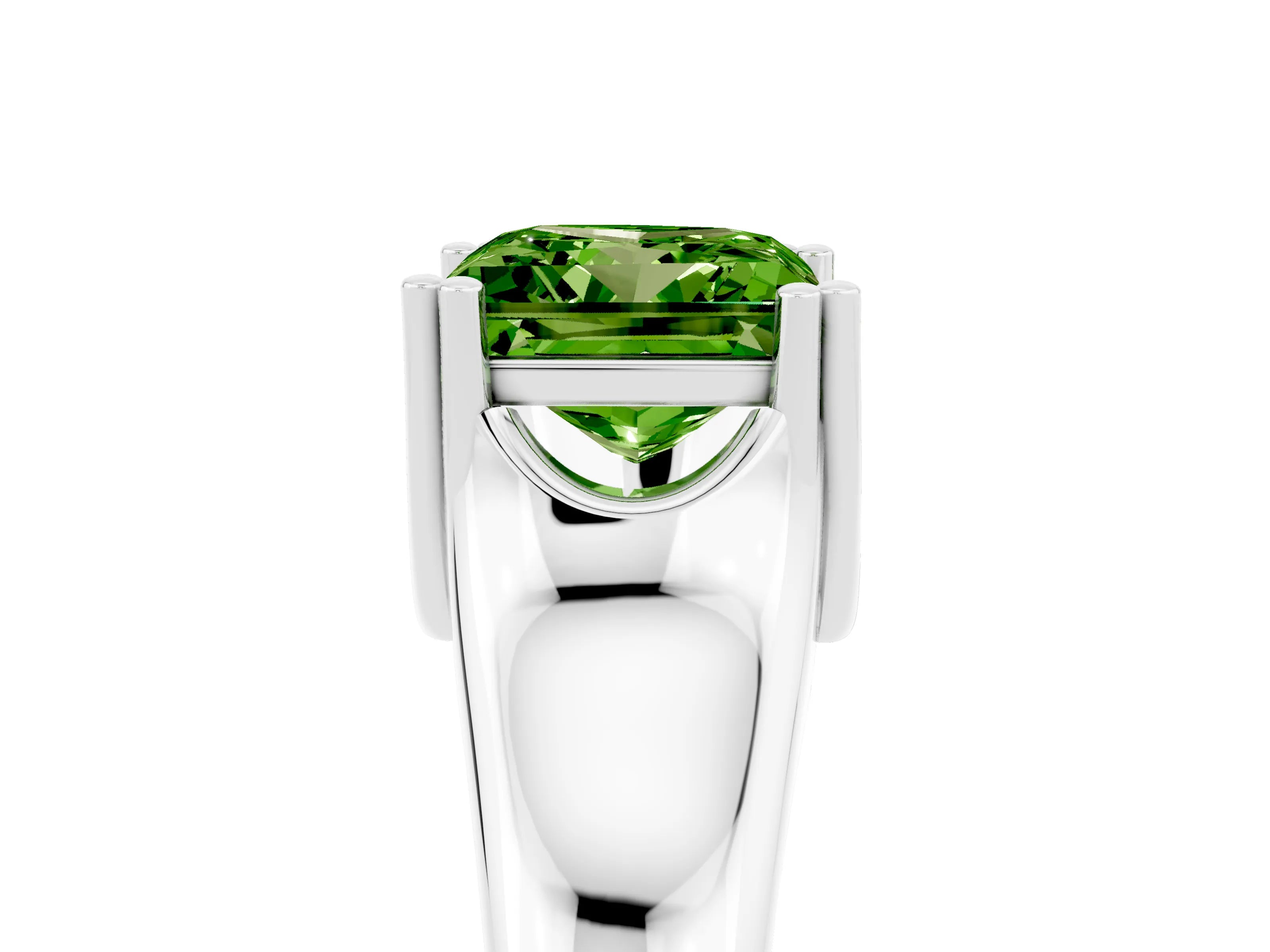 White gold Princess Cut Peridot Solitaire Ring with Wide Band and Prong Setting_5