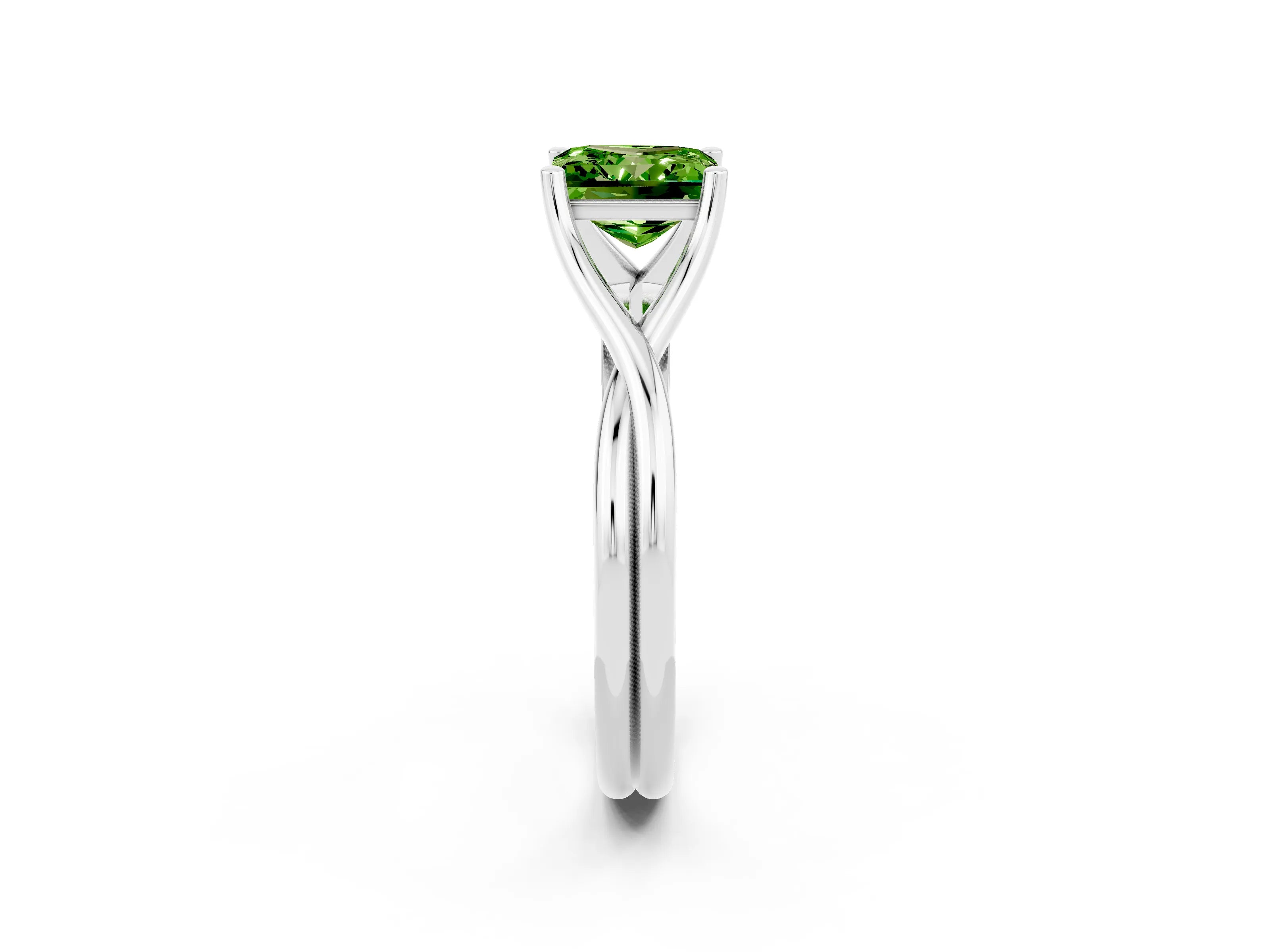 White gold Princess Cut Peridot Solitaire Twist Band Prong Setting Ring_38