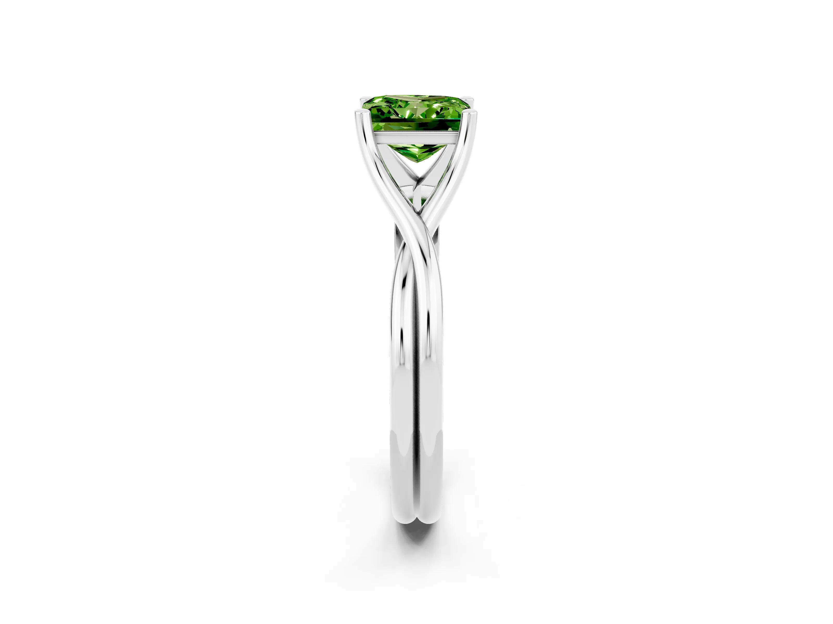 White gold Princess Cut Peridot Solitaire Twist Band Prong Setting Ring_47