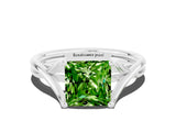 White gold Princess Cut Peridot Solitaire Twist Band Prong Setting Ring_48