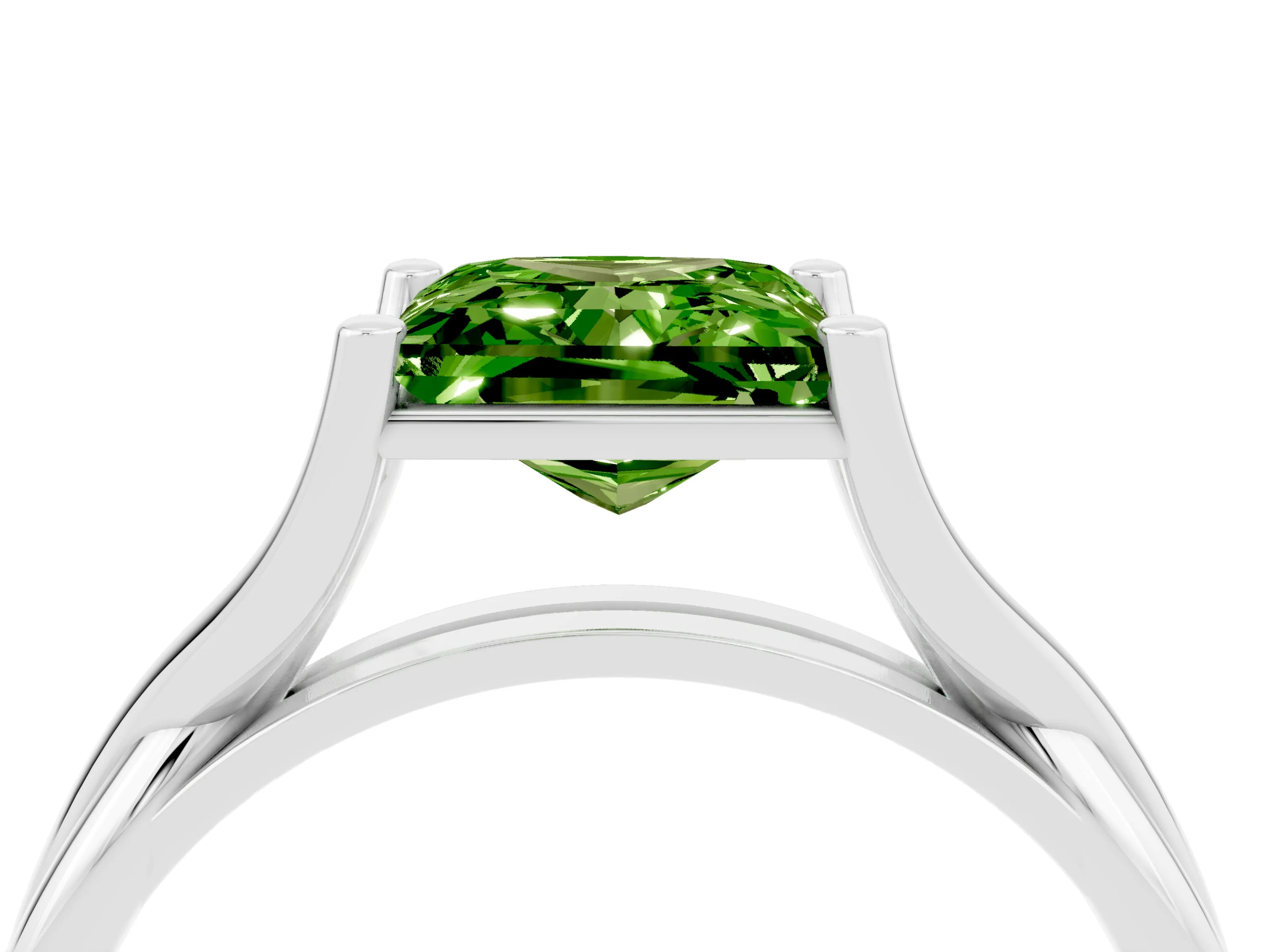 White gold Princess Cut Peridot Solitaire Twist Band Prong Setting Ring_49
