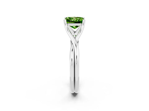 White gold Princess Cut Peridot Solitaire Twist Band Prong Setting Ring_62