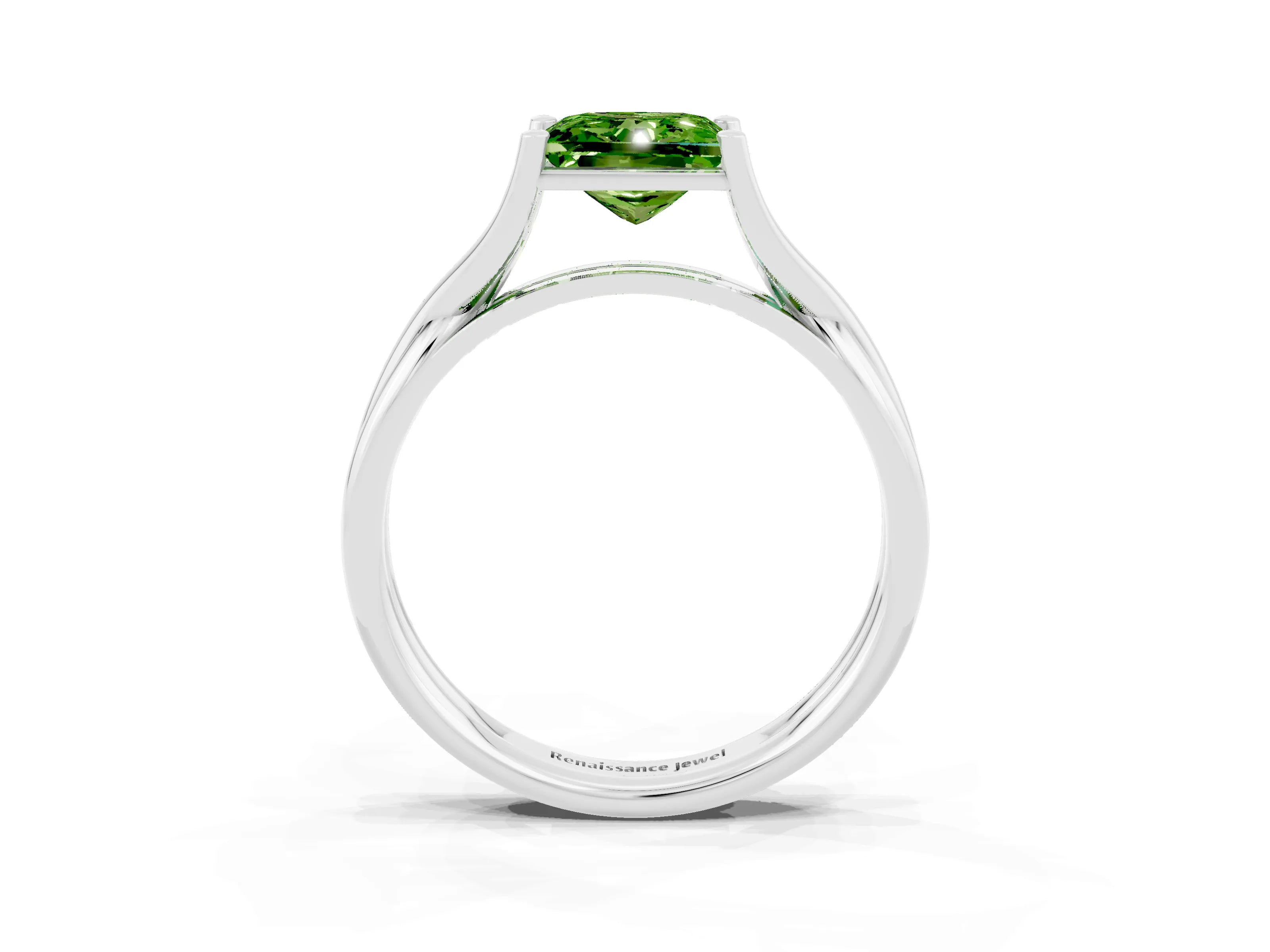 White gold Princess Cut Peridot Solitaire Twist Band Prong Setting Ring_63