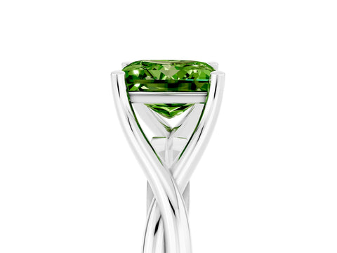 White gold Princess Cut Peridot Solitaire Twist Band Prong Setting Ring_65