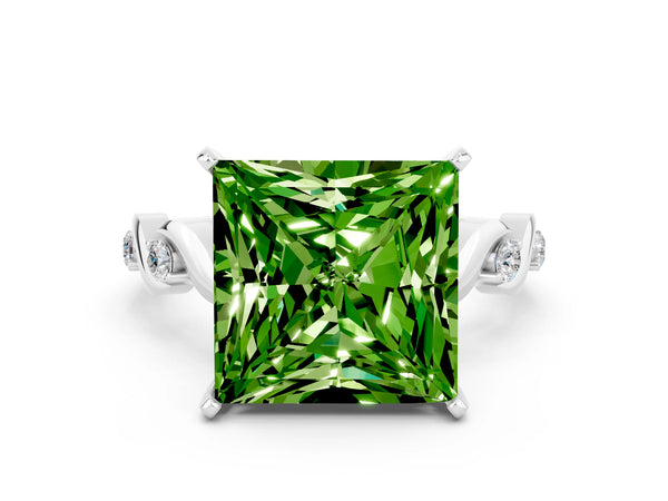 White gold Princess Cut Peridot Solitaire Twisted Band with Round  Accents and Prong Setting