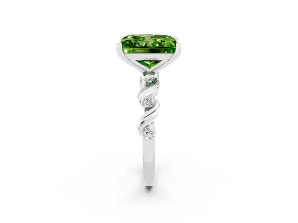 Silver Princess Cut Peridot Solitaire Twisted Band with Round  Accents and Prong Setting