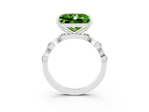 White gold Princess Cut Peridot Solitaire Twisted Band with Round  Accents and Prong Setting_15