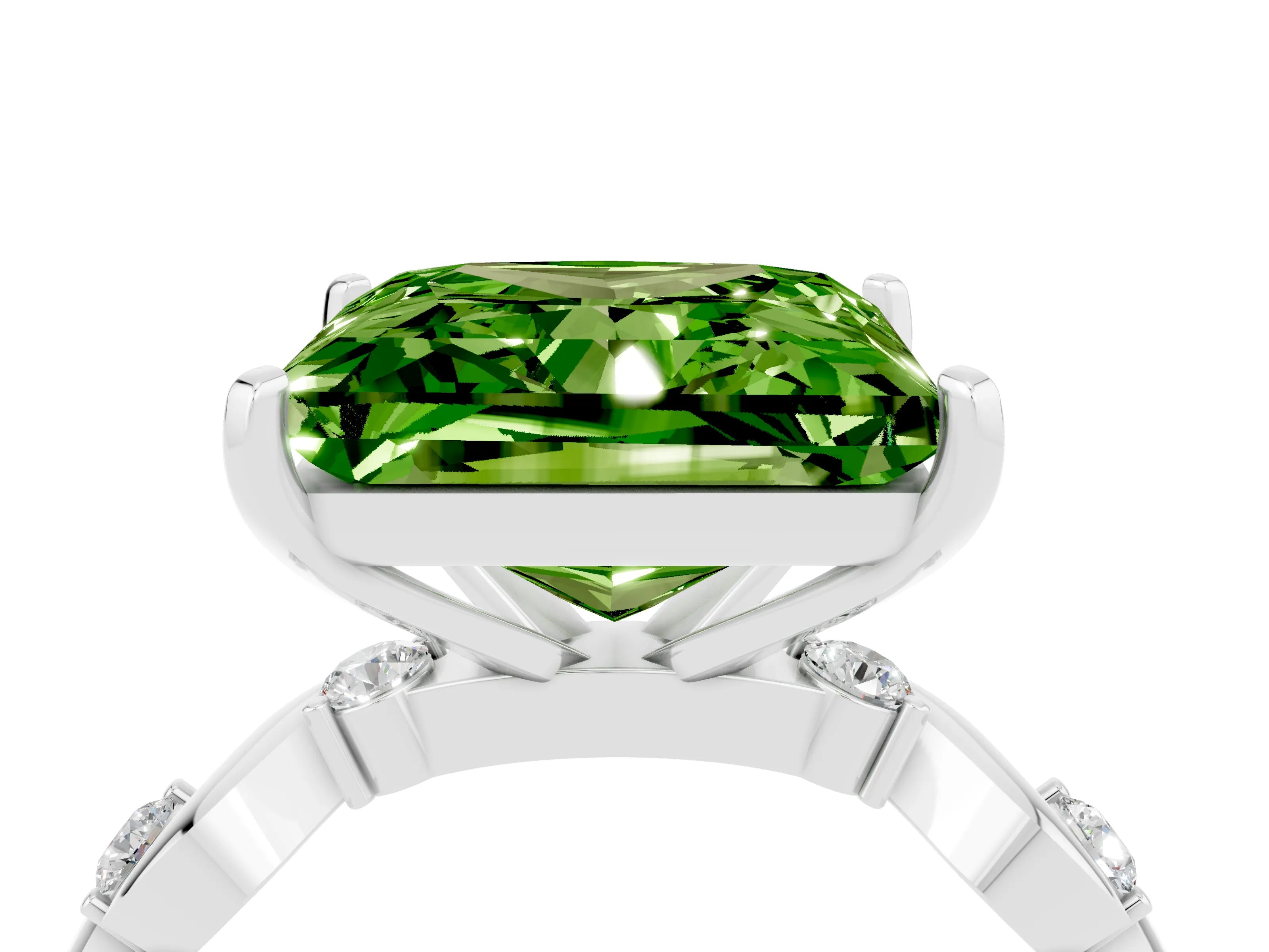 White gold Princess Cut Peridot Solitaire Twisted Band with Round  Accents and Prong Setting_16