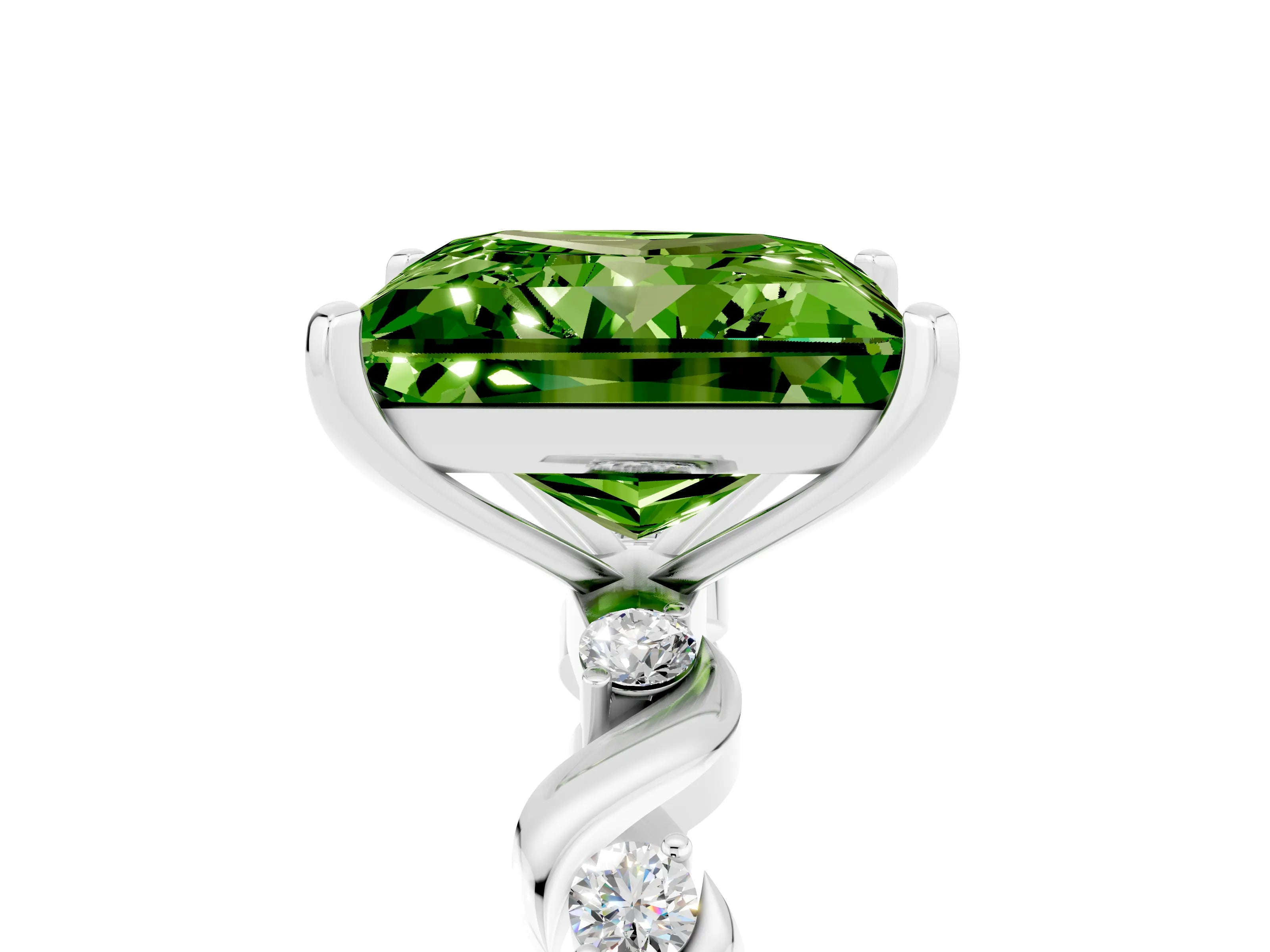White gold Princess Cut Peridot Solitaire Twisted Band with Round  Accents and Prong Setting_17