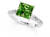 White gold Princess Cut Peridot Solitaire with Side Baguettes and Channel Set Band_1
