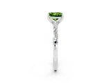White gold Princess Cut Peridot Solitaire with Side Baguettes and Channel Set Band_2