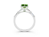 White gold Princess Cut Peridot Solitaire with Side Baguettes and Channel Set Band_3