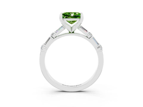 White gold Princess Cut Peridot Solitaire with Side Baguettes and Channel Set Band_3