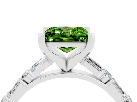 White gold Princess Cut Peridot Solitaire with Side Baguettes and Channel Set Band_4