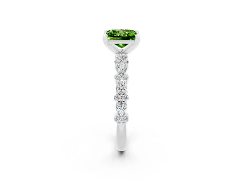 White gold Princess Cut Peridot Solitaire with Side Stones, Pave Band, Four-Prong Setting_38