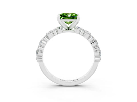 White gold Princess Cut Peridot Solitaire with Side Stones, Pave Band, Four-Prong Setting_39