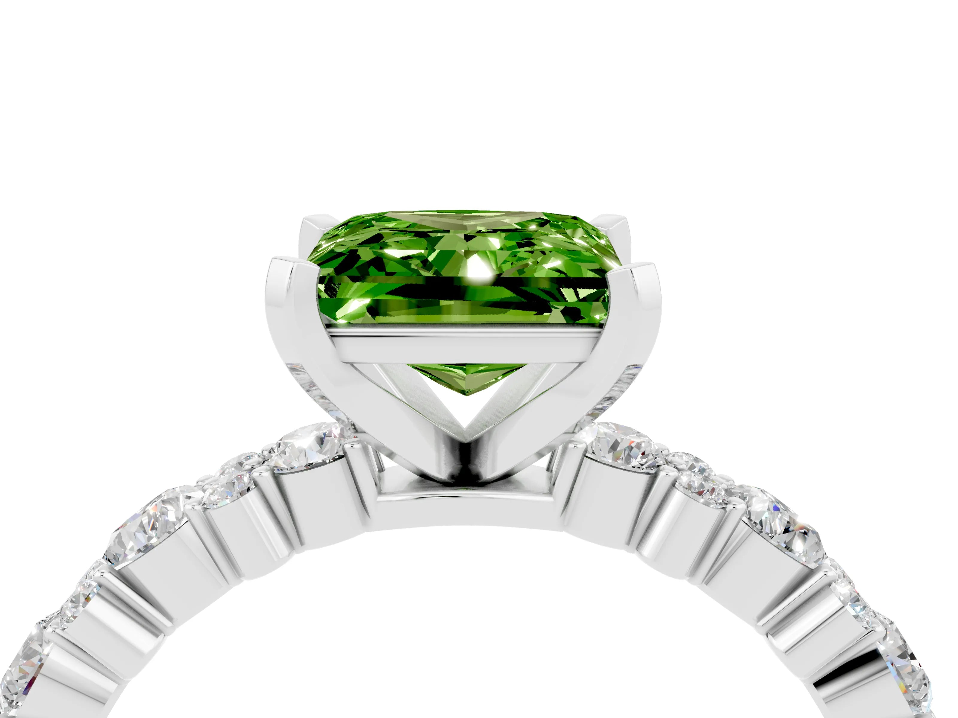 White gold Princess Cut Peridot Solitaire with Side Stones, Pave Band, Four-Prong Setting_40
