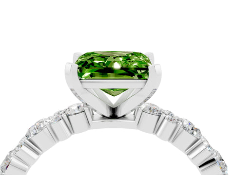 White gold Princess Cut Peridot Solitaire with Side Stones, Pave Band, Four-Prong Setting_40