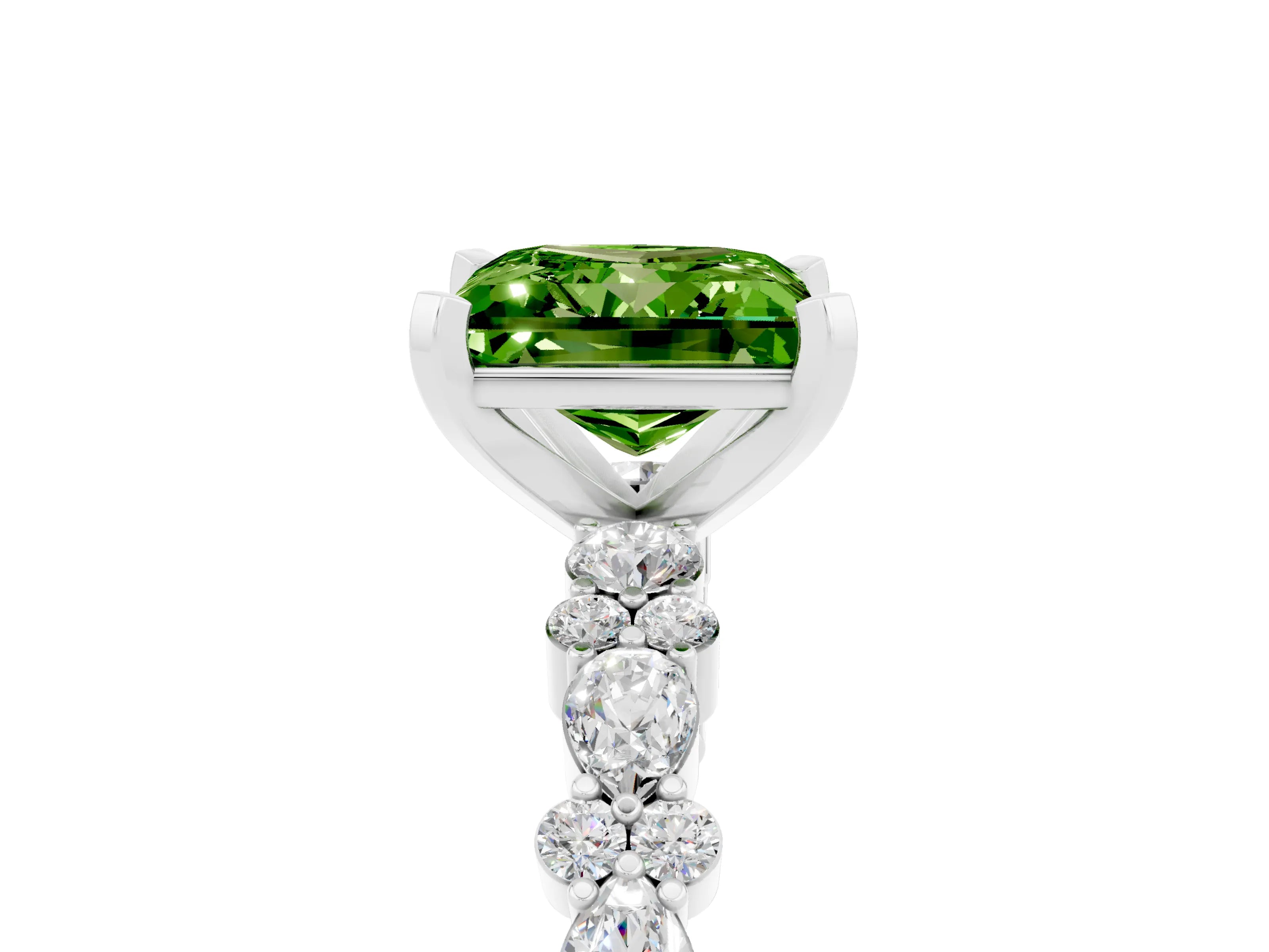 White gold Princess Cut Peridot Solitaire with Side Stones, Pave Band, Four-Prong Setting_41