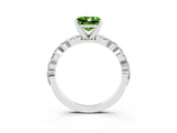 White gold Princess Cut Peridot Solitaire with Side Stones on a Pavé Band and Four-Prong Setting_3