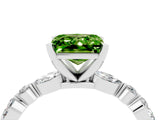 White gold Princess Cut Peridot Solitaire with Side Stones on a Pavé Band and Four-Prong Setting_4