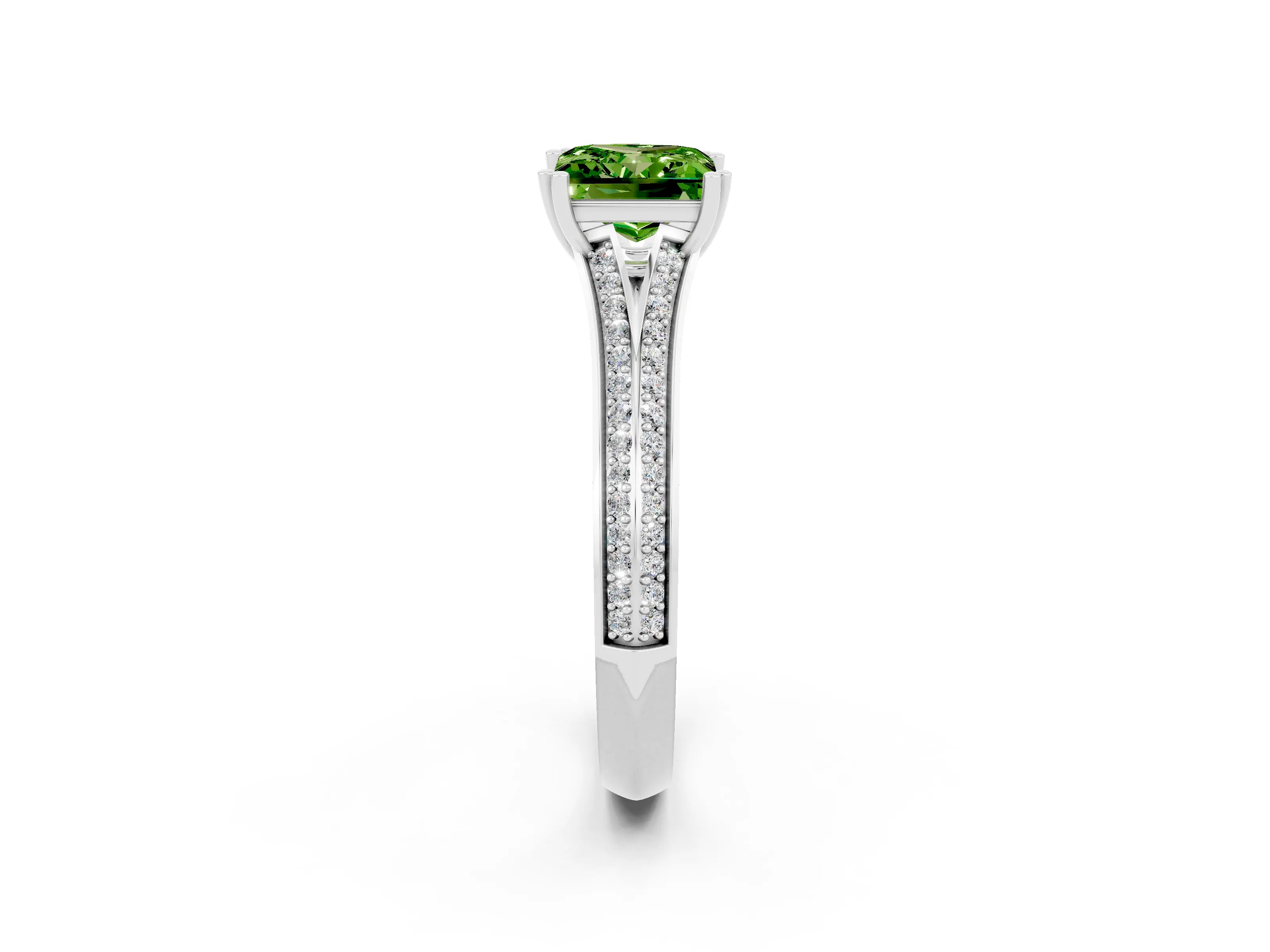 White gold Princess Cut Peridot Split Shank Engagement Ring with Pavé Band_2