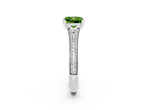 White gold Princess Cut Peridot Split Shank Engagement Ring with Pavé Band_2