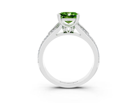 White gold Princess Cut Peridot Split Shank Engagement Ring with Pavé Band_3