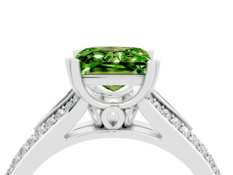 White gold Princess Cut Peridot Split Shank Engagement Ring with Pavé Band_4