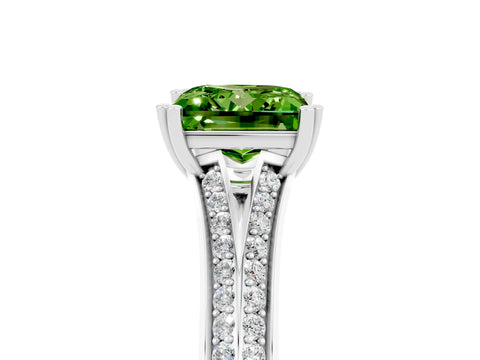 White gold Princess Cut Peridot Split Shank Engagement Ring with Pavé Band_5