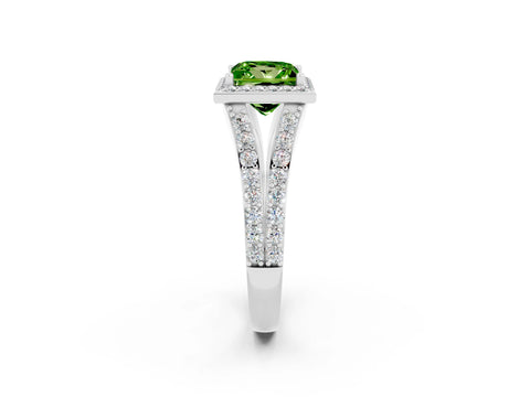 White gold Princess Cut Peridot Split Shank Halo Ring with Four-Prong Setting_62