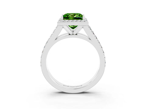 White gold Princess Cut Peridot Split Shank Halo Ring with Four-Prong Setting_63