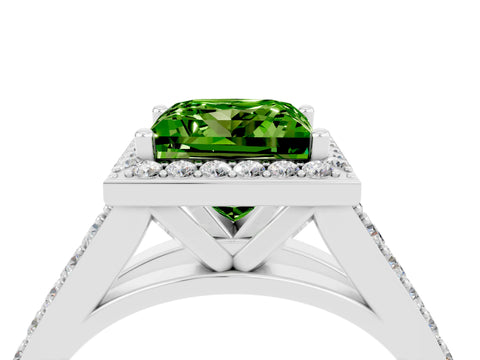White gold Princess Cut Peridot Split Shank Halo Ring with Four-Prong Setting_65