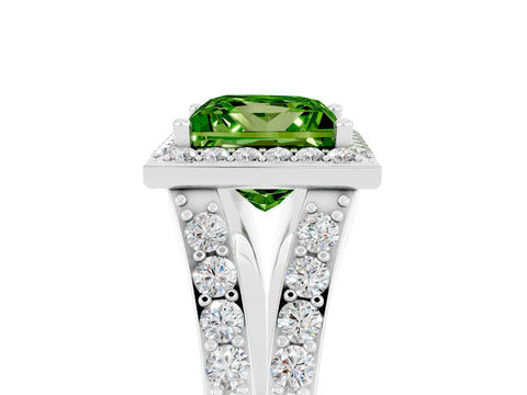 White gold Princess Cut Peridot Split Shank Halo Ring with Four-Prong Setting_66