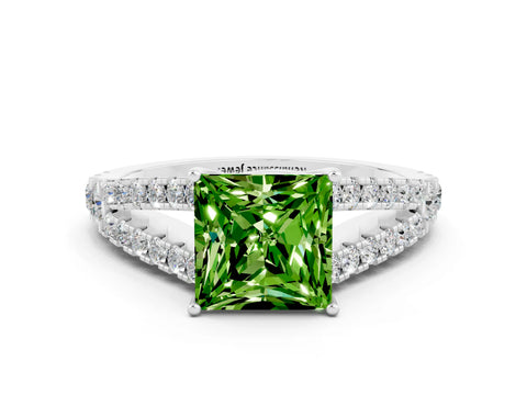 White gold Princess Cut Peridot Split Shank Pavé Engagement Ring with Four-Prong Setting_12