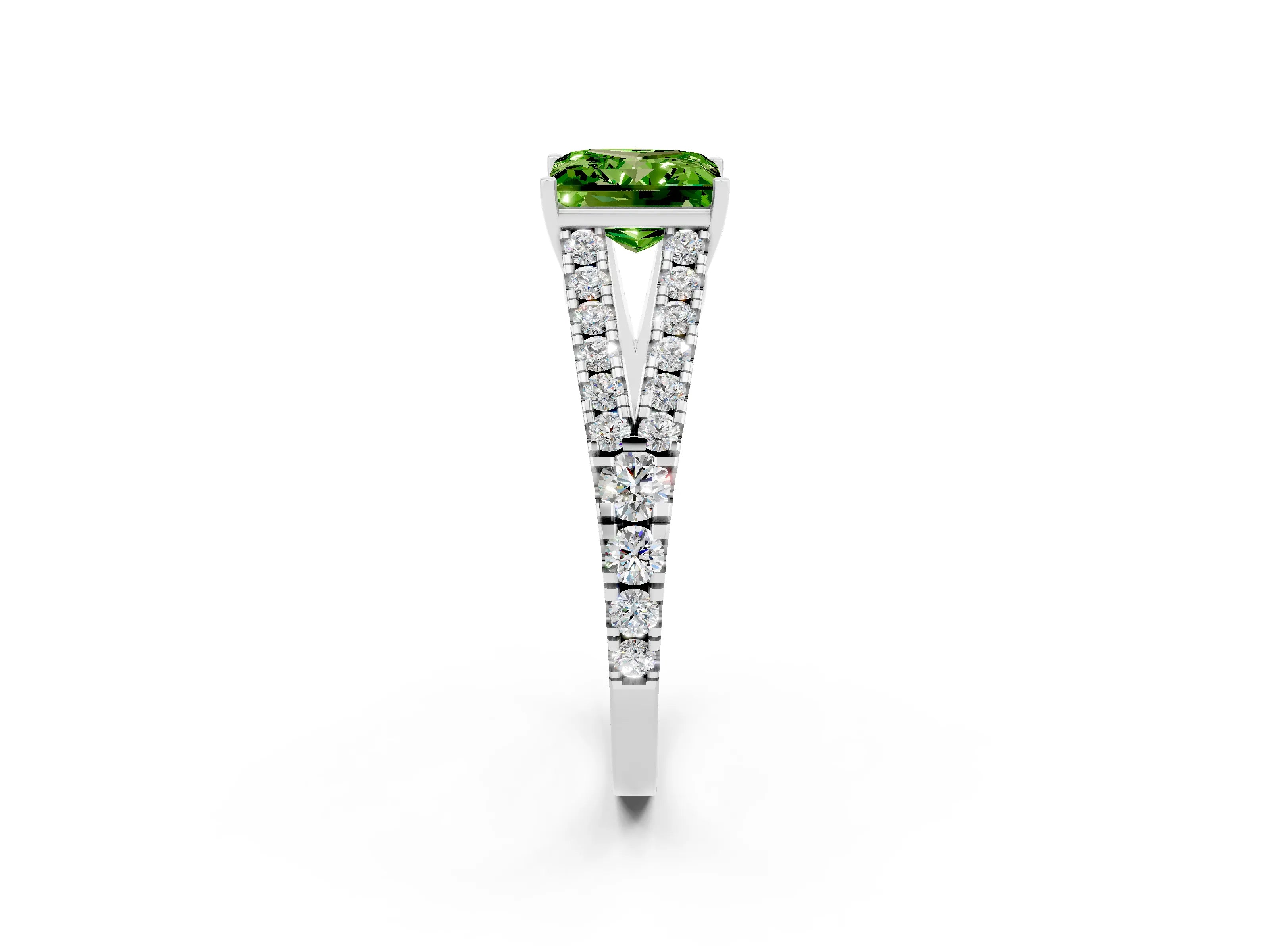 White gold Princess Cut Peridot Split Shank Pavé Engagement Ring with Four-Prong Setting_14