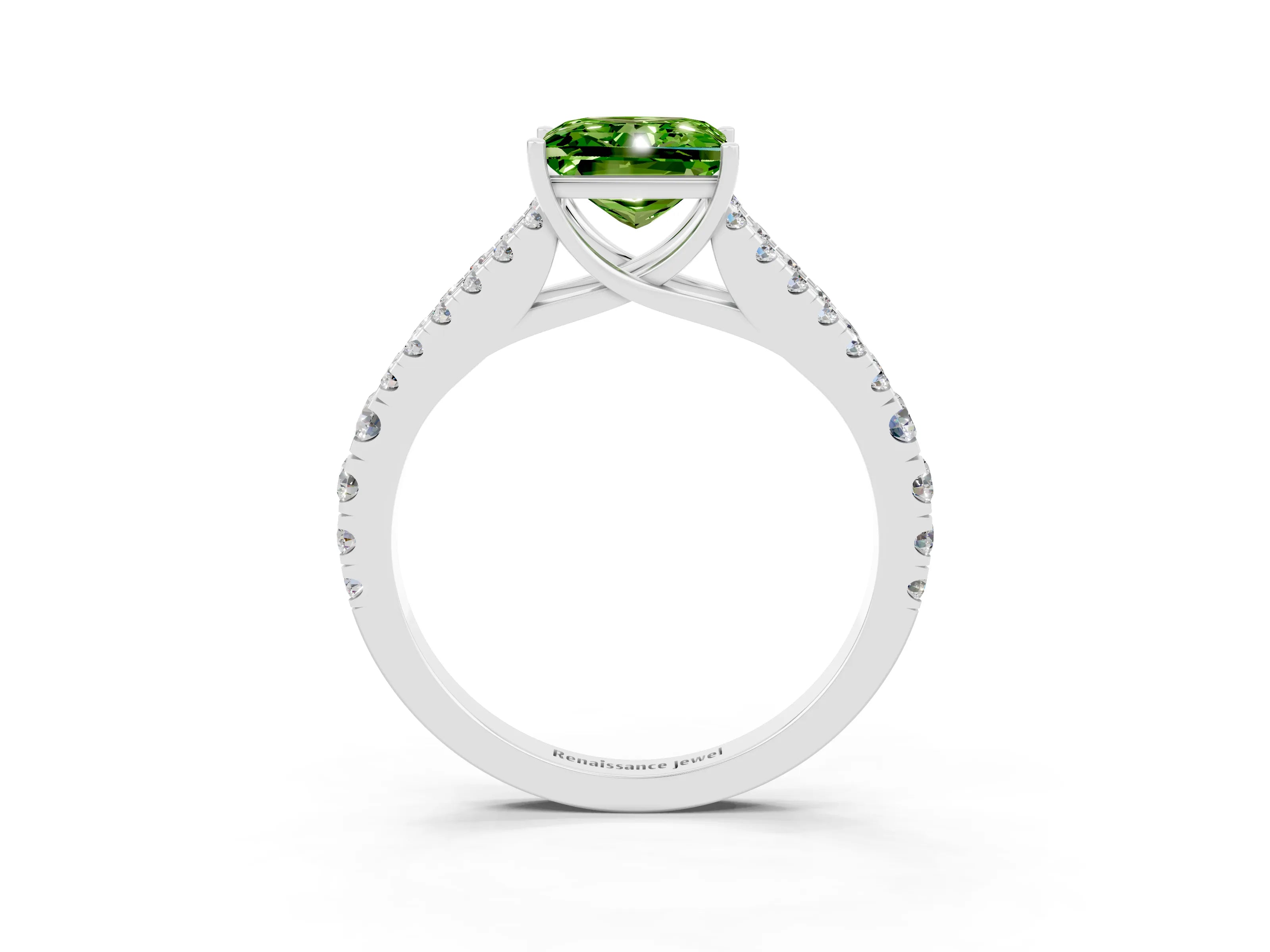 White gold Princess Cut Peridot Split Shank Pavé Engagement Ring with Four-Prong Setting_15