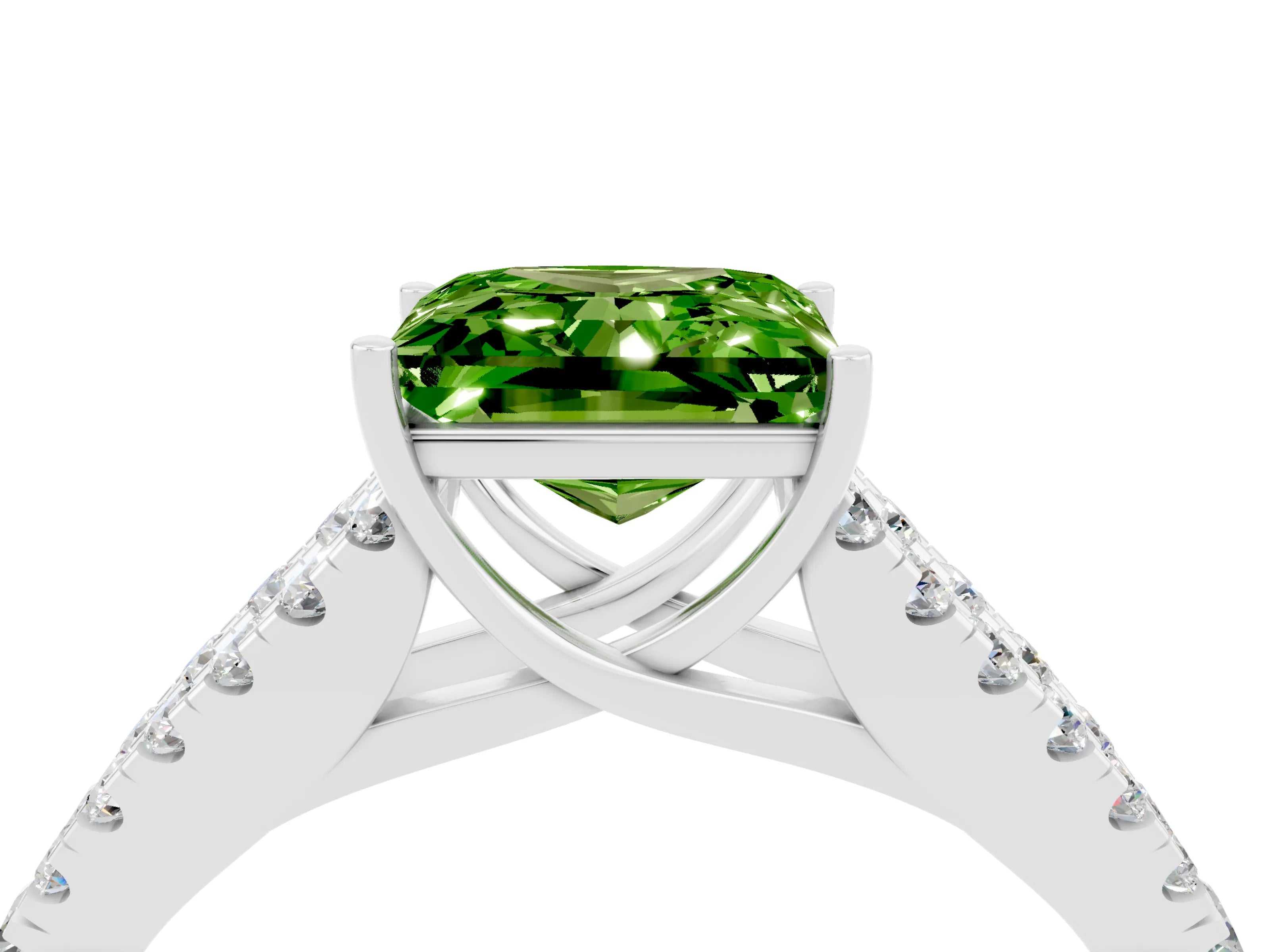 White gold Princess Cut Peridot Split Shank Pavé Engagement Ring with Four-Prong Setting_16