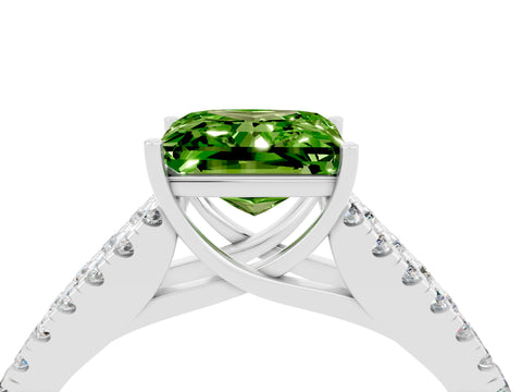 White gold Princess Cut Peridot Split Shank Pavé Engagement Ring with Four-Prong Setting_16