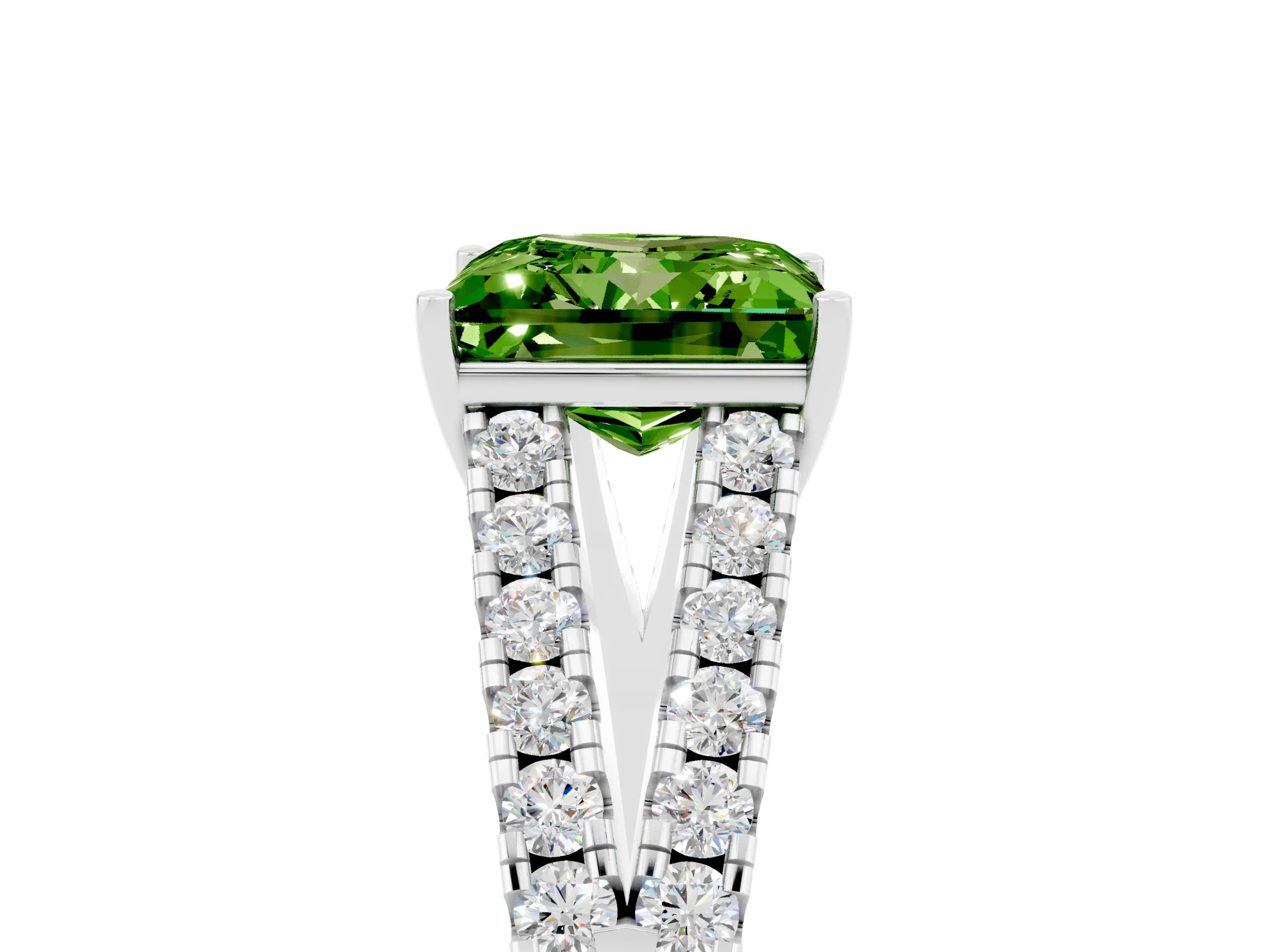 White gold Princess Cut Peridot Split Shank Pavé Engagement Ring with Four-Prong Setting_17