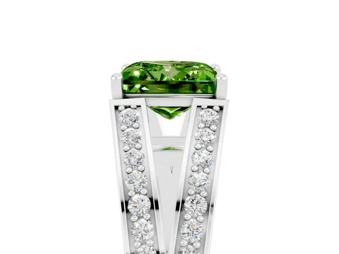 White gold Princess Cut Peridot Split Shank Ring with Pavé Band and Four-Prong Setting_5
