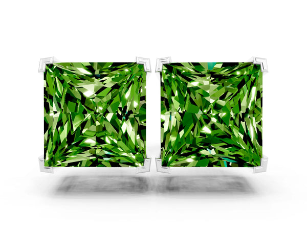 Silver Princess Cut Peridot Stud Earrings