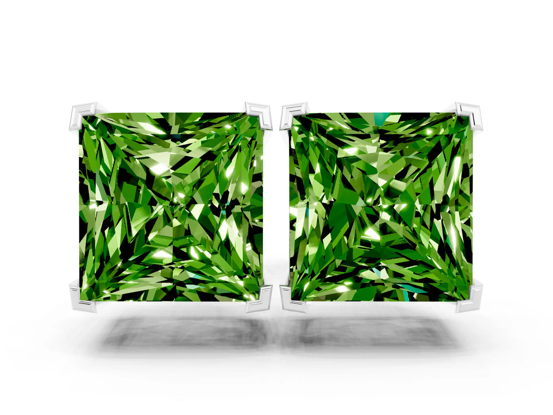 Silver 4.20 Carat Princess Peridot Stud Earrings