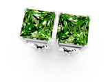 Silver 4.20 Carat Princess Peridot Stud Earrings