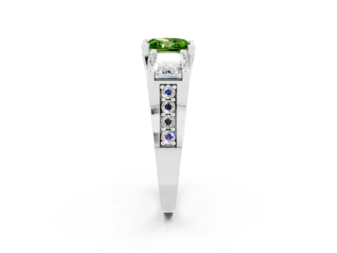 White gold Princess Cut Peridot Three-Stone Ring with Channel Set Band and Four-Prong Setting_2