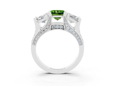 White gold Princess Cut Peridot Three-Stone Ring with Channel Set Band and Four-Prong Setting_3