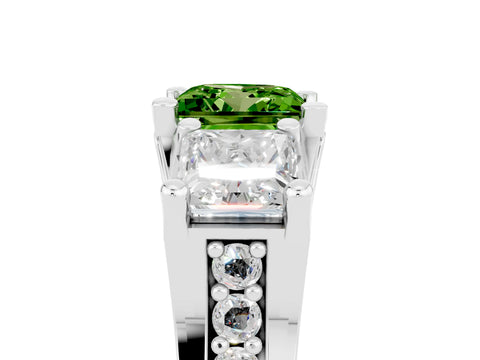 White gold Princess Cut Peridot Three-Stone Ring with Channel Set Band and Four-Prong Setting_5