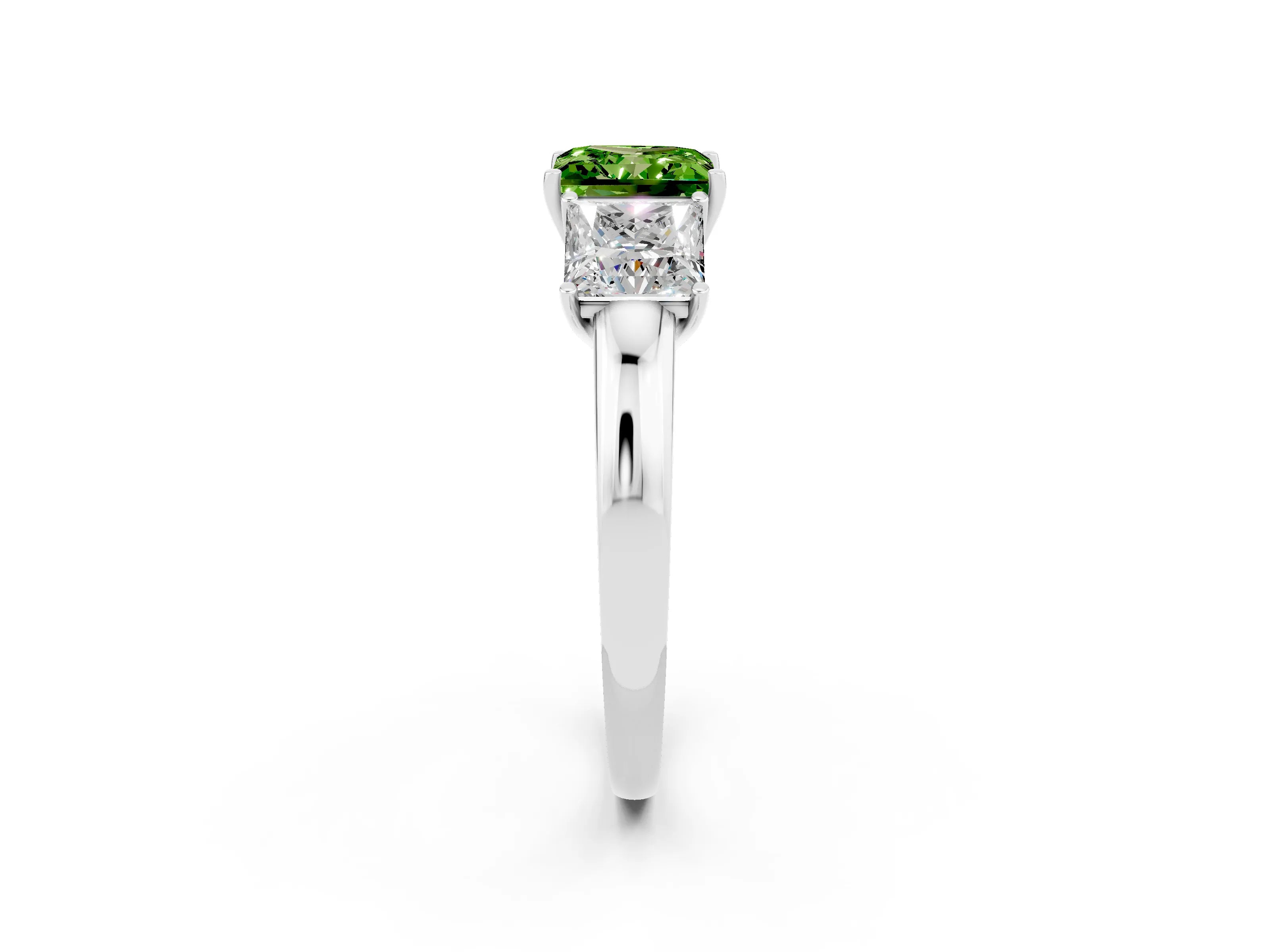 White gold Princess Cut Peridot Three-Stone Ring with Four-Prong Setting and Classic Band_2